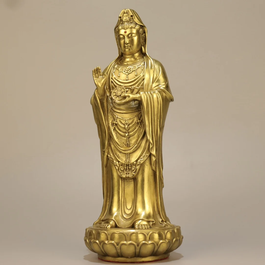 

11"Tibetan Temple Collection Old Brass Guanyin Bodhisattva Lotus Terrace Station Buddha Worship Hall Town house Exorcism