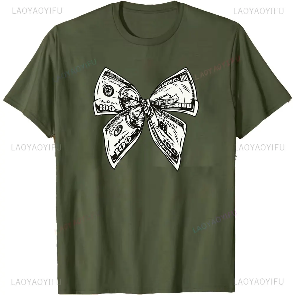 Funny Dollar Bill Concept Bow Tie T-shirt Men's Printed Aesthetic Design Tshirt Summer Casual Loose Round Neck Cotton Shirt Tops