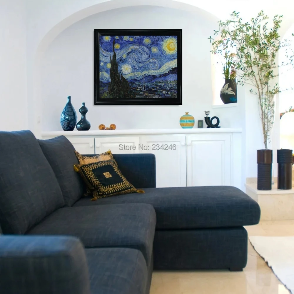Handpainted Oil Painting Replica 'The Starry Night' by Vincent Van Gogh Landscape Wall Art for Living Room Bedroom Decor