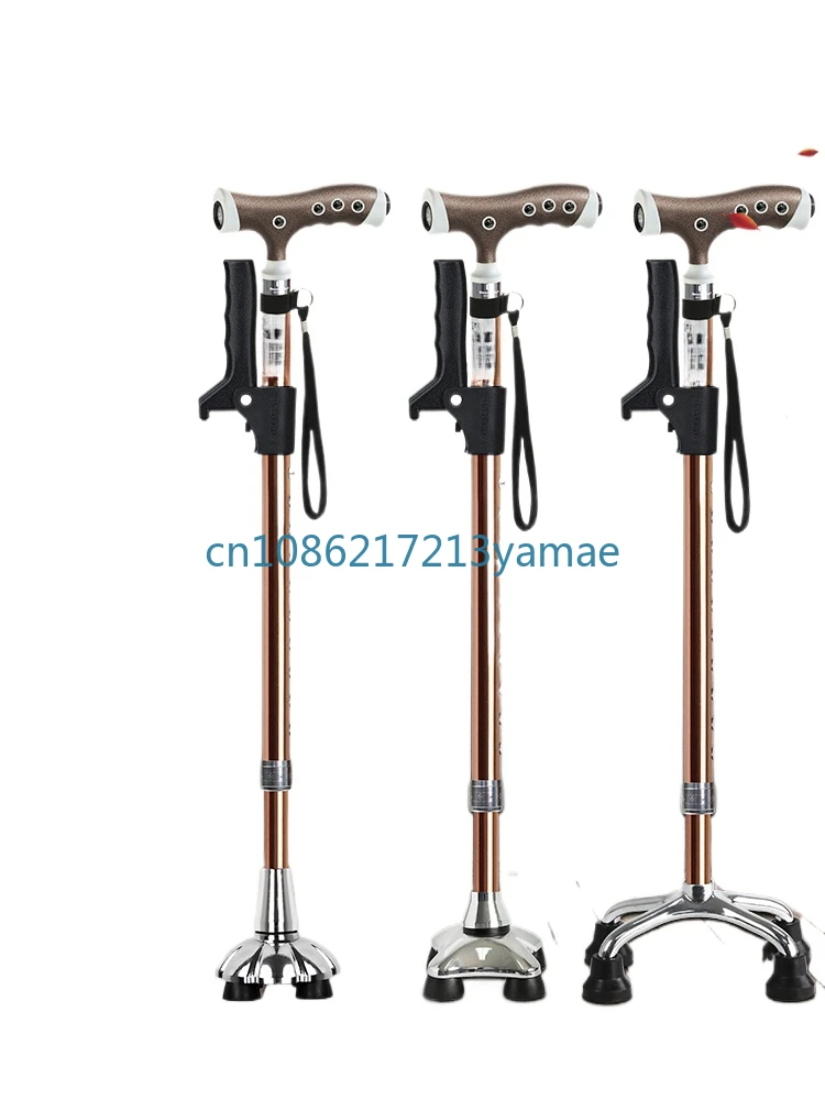 Aluminum Alloy Four-Foot Crutches Elderly Non-Slip Lightweight Massage Cane Retractable Walking Stick Lamp Walking Stick