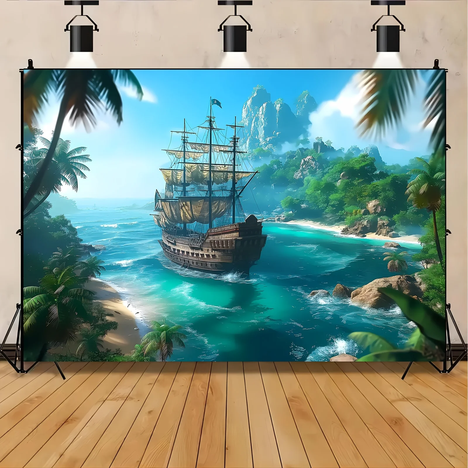 Mehrzweck-Hintergrund aus Polyester mit Fantasy-Piratenschiff – 1 Stück, ideal für Fotografie, Wanddekoration, Partybanner