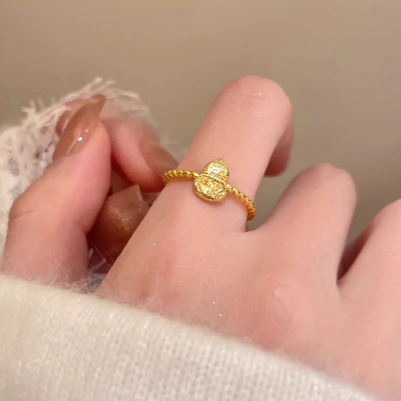 Gourd Ring Ice Sparkle Hammered Texture Vintage Solid Silver Alloy Open Adjustable Chunky Statement Finger Jewelry Women