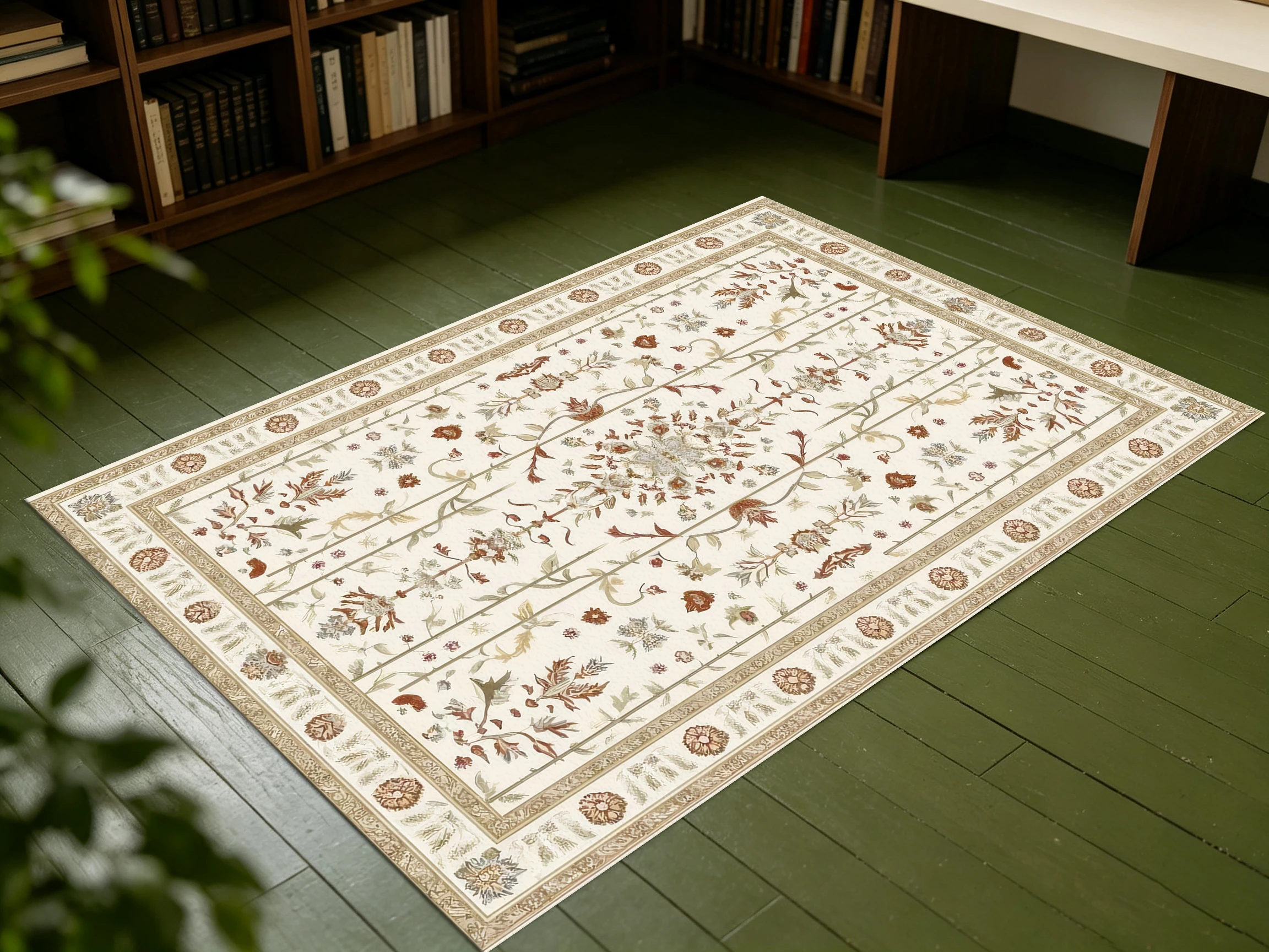 2D Carpet, Vintage Persian Pattern 2D Beige-Brown Carpet - Retro Style, Soft and Skin-Friendly, Suitable for Living Rooms and Other Places