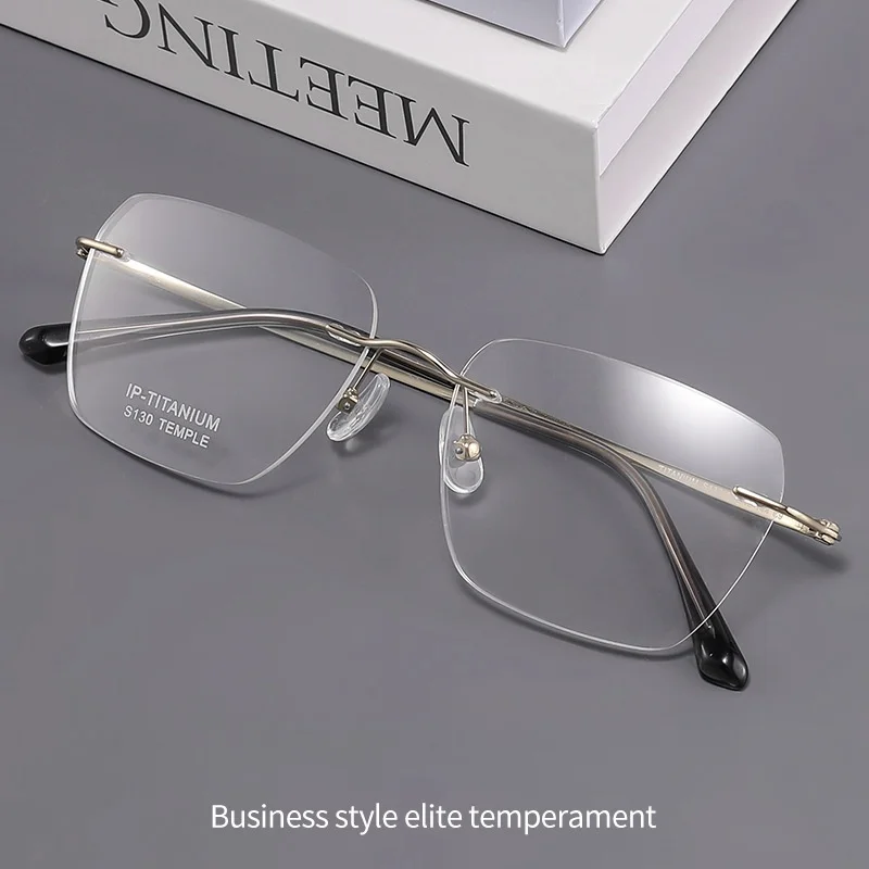 

MOMOJA Men's Square Eyeglass Frame Frameless Business Eyeglass Frame Ultra Light Pure Titanium Prescription Glasses Women S130E