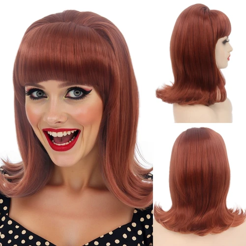 REEWES-pelucas con tapa de los años 70 para mujer, pelo sintético con flequillo, Pinup do, peluca de colmena de los años 60, peluca para fiesta de disfraces de Halloween