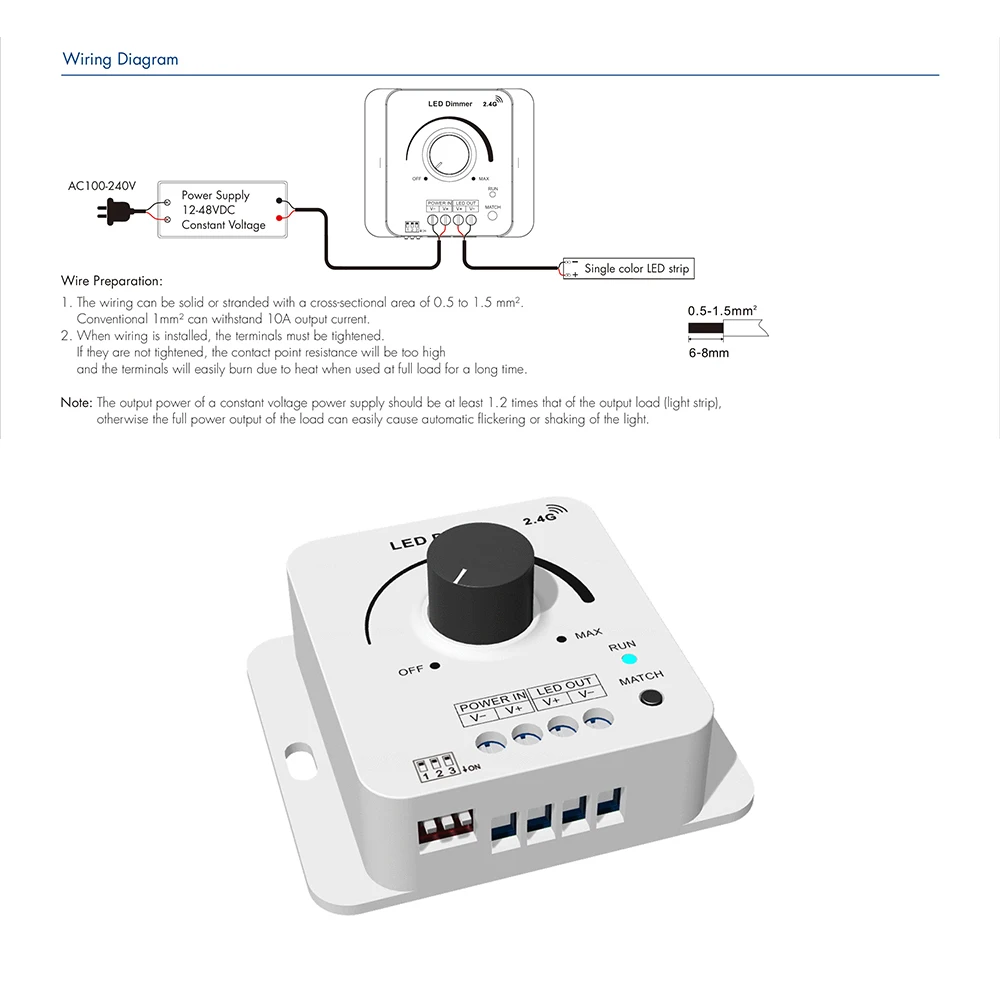 Skydance V1-KS DC12-48V Rotary knob +2.4GHzRF PWM LED Dimmer Switch Brightness Adjustable Controller For Single Color LED Strip