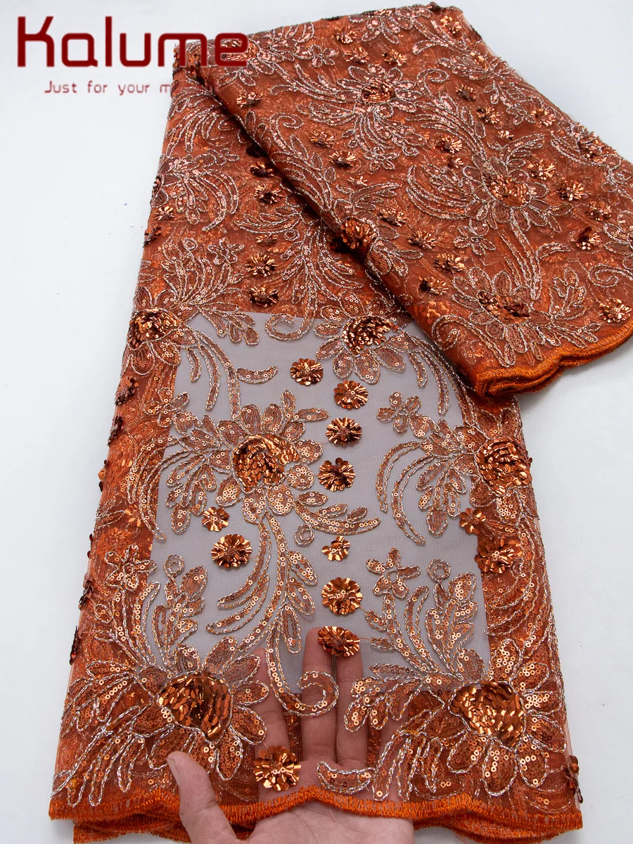 

Kalume African Groom Luxury Beaded Tulle Lace Fabric Nigerian Handmade Heavy Sequin Pearls Mesh Lace Fabric Bridal Wedding Dress