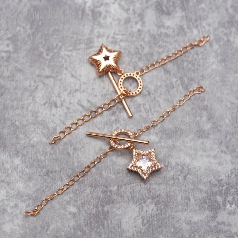 5Pcs & Hooks Rose Gold Color Invisible Setting Wholesale Copper Star Stars Pentagram Ot-buckle Accessory Clasps