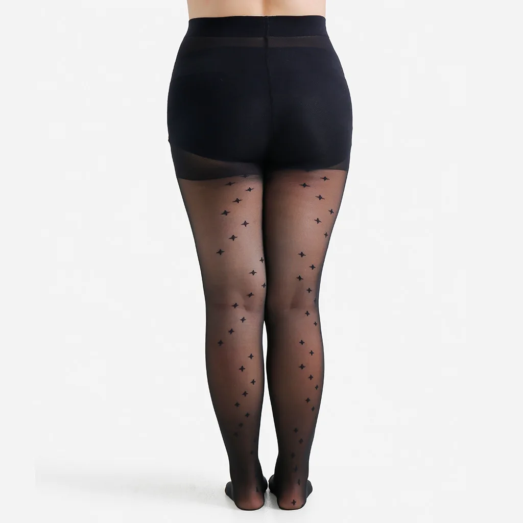 Damen Übergröße 4XL 20 Denier Schwarze Strumpfhose mit Sternenmuster auf der Rückseite Transparente Strumpfhose mit Formgebendem Bund – Detail 4