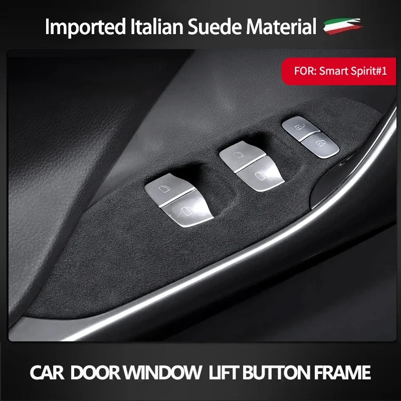 Car Door Window Lift Switch Button Panel Decoration Frame Trim Italy Super Suede For Mercedes Benz Smart #1 2021 2022 2023 2024