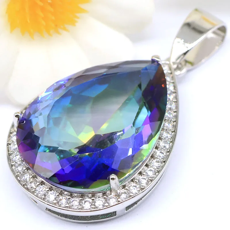 

Buy 4 Get 1 Free 33x19mm Beautiful Created Fire Rainbow Mystic Topaz CZ Women Daily Wear Silver plated Pendant