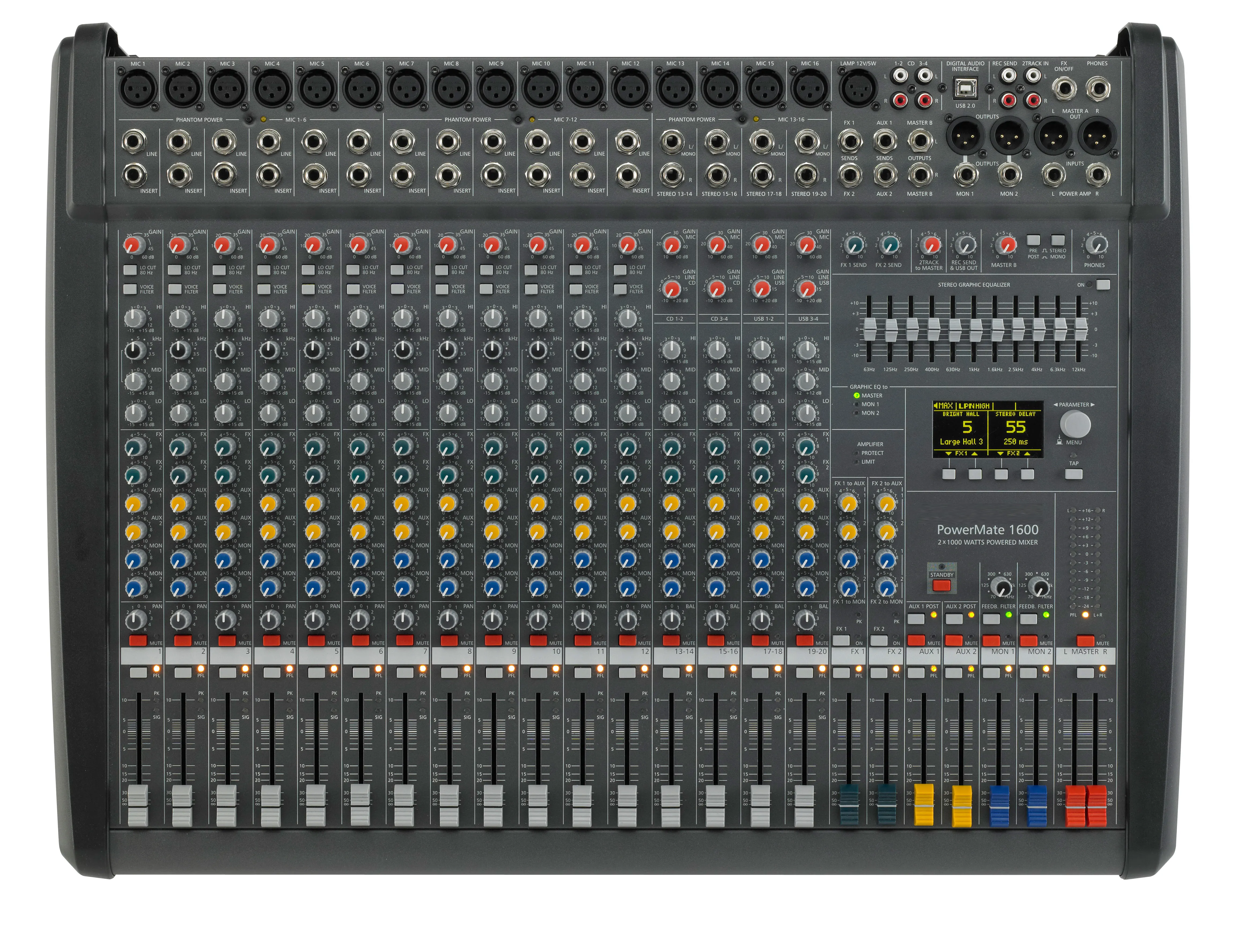 D Amplifier Dual DSP Effects Stage Live Church Professional 16 Channel Metal Powered Mixer PowerMate PM1600-3 2000W Class