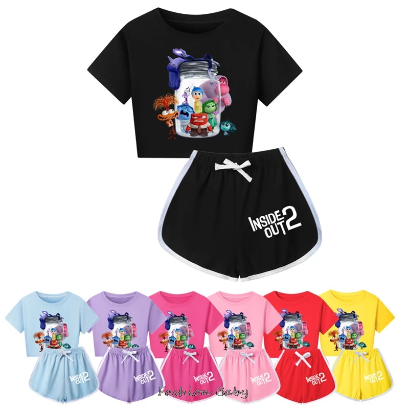 Summer inside out2 Children Sports Suit Kawaii Casual T-Shirt Shorts Fashionable Sportswear Summer Girls Pajamas Child Day Gift