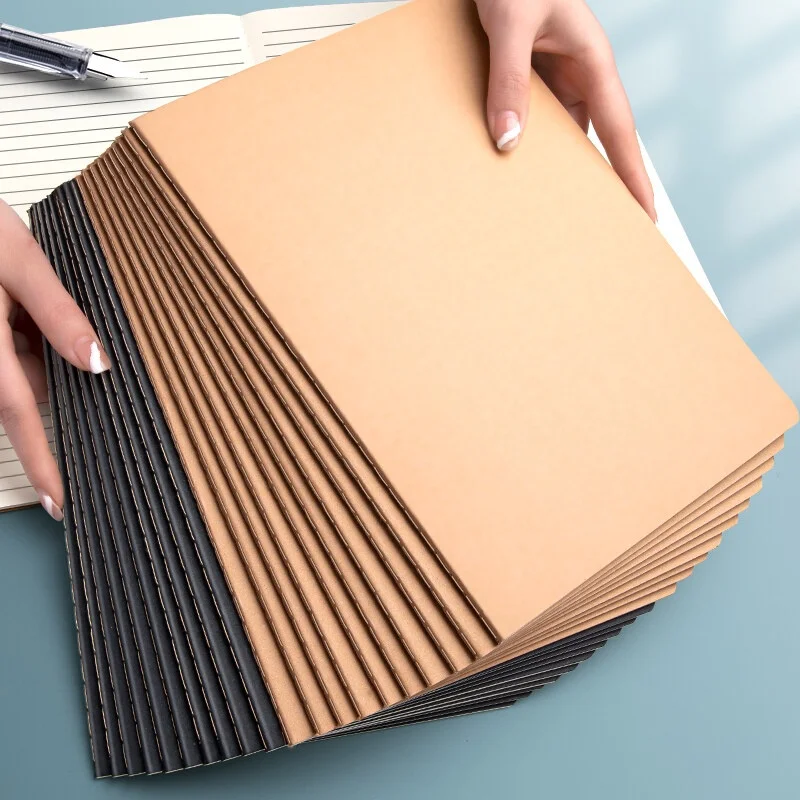 1/5pc Kraft Paper Cover Notebook A5 36sheets Retro Black Horizontal Line Drawing Student Notebook Sketch Book Cardboard Painting