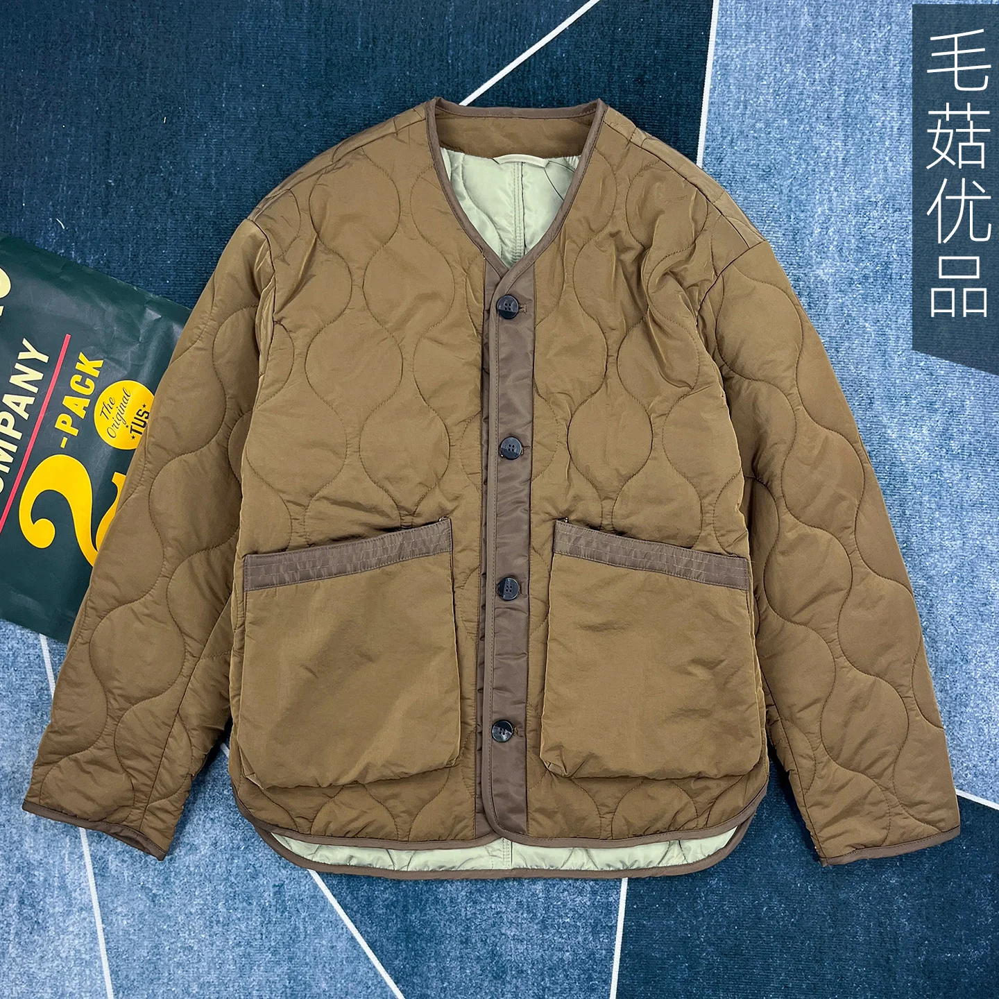 Men's Winter Warm Quilted Jacket - American Retro Workwear Puffy V-Neck Coat Thick & Oversized Layering Piece Outwear Coats