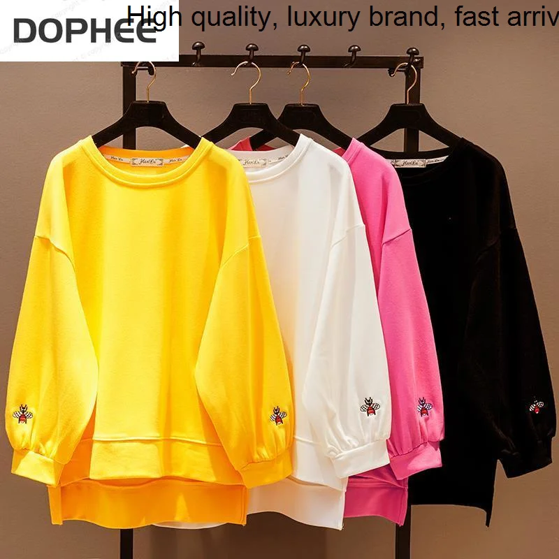 

Spring Fashion New O Neck Women Pullovers Tops Embroidery Batwing Sleeve Medium-long Students Sweatshirts Solid Color Hoodies