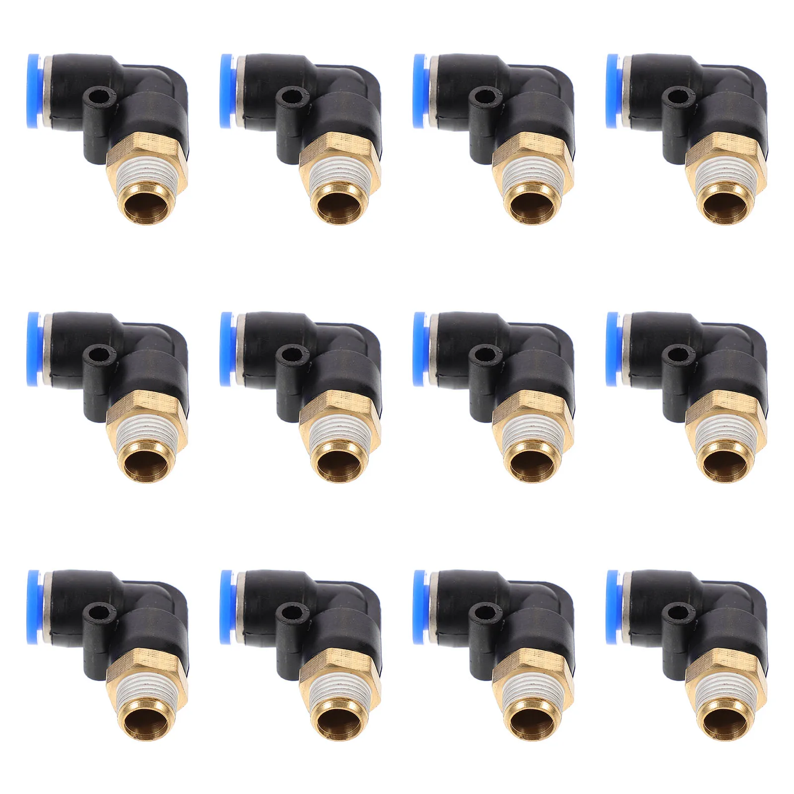 

12pcs Pneumatic Connector Air Pipe Fittings Right Angle Quick Hose Connector High Strength Durable Sealing for High Pressure