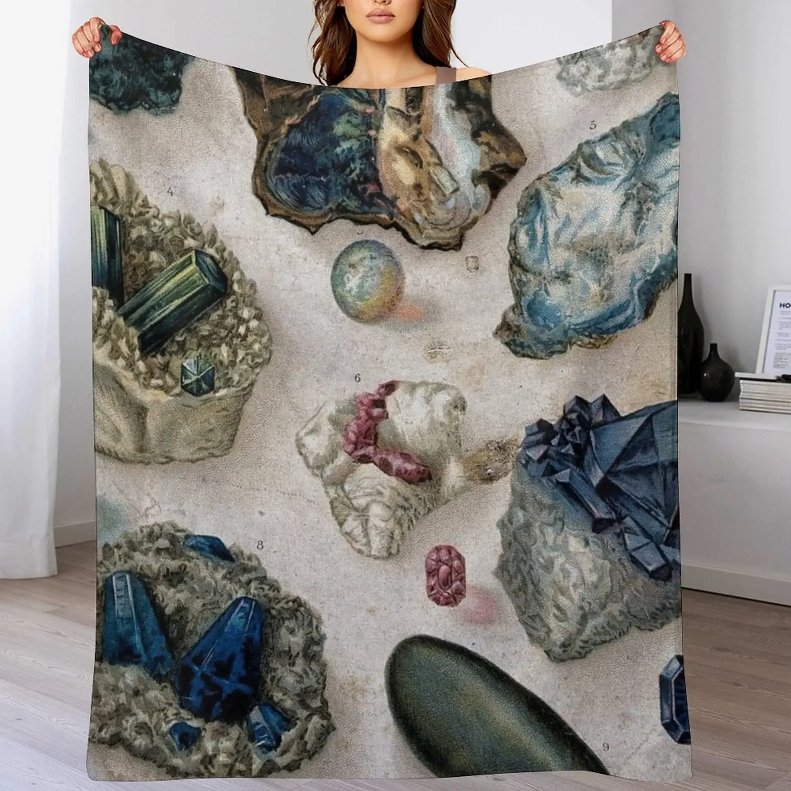 

Antique Geological Scientific Crystals Gemstones Lithograph Throw Blanket decorative for babies Loose funny gift Blankets