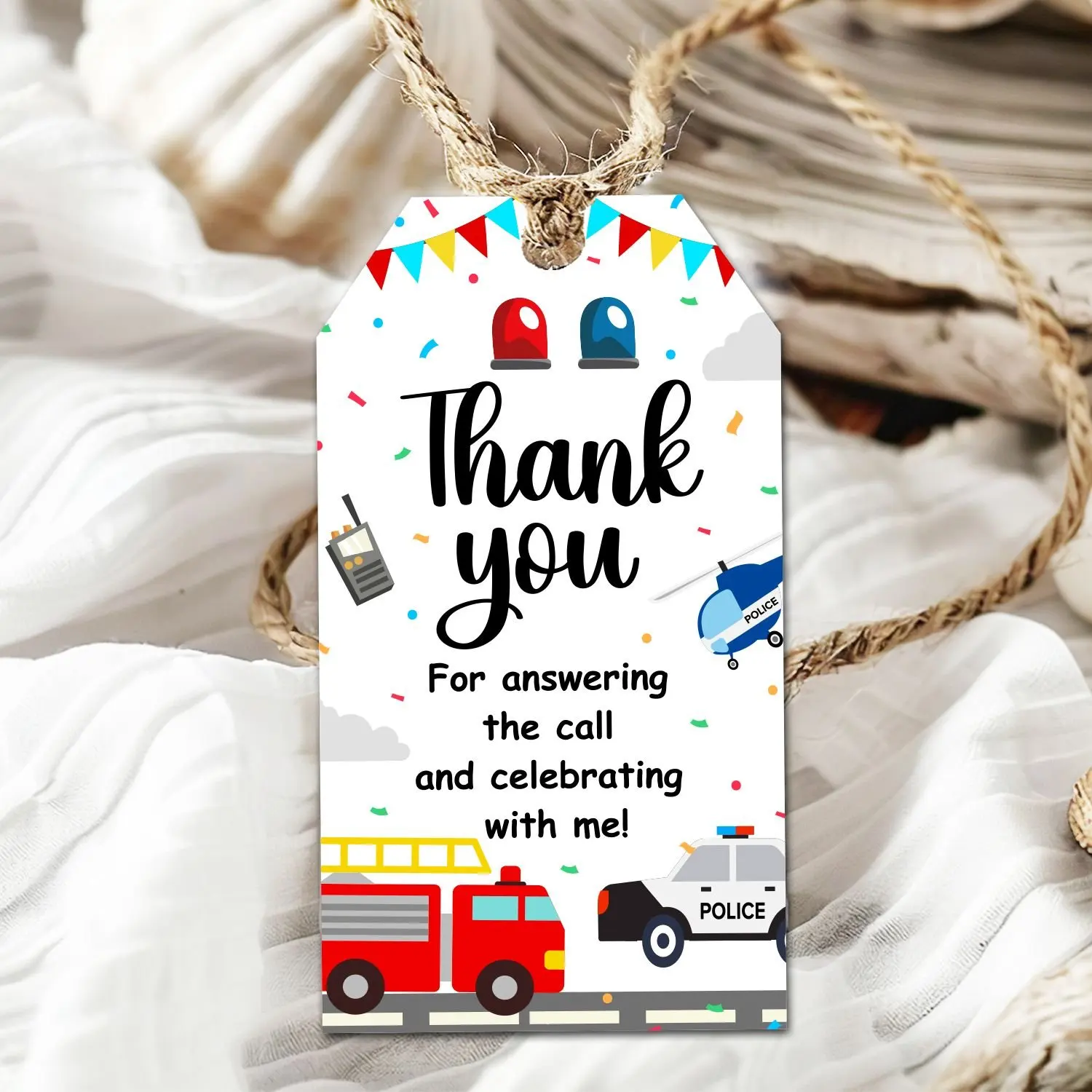 

50pcs Rescue Vehicle Thank You Tag,Emergency Vehicle Party Decor for Answering Ambulance Firetruck Police Birthday Party Supplie