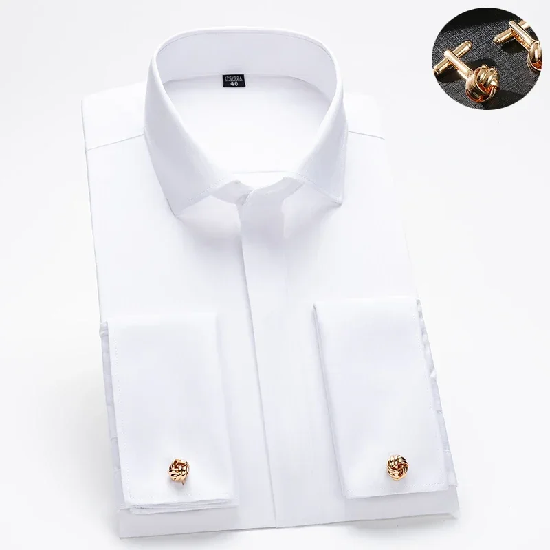 Men's Windsor Collar High grade Luxury Business French Cuff Dress Shirt Long Sleeev Formal Tuxedo Cufflinks Party Wedding Shirts