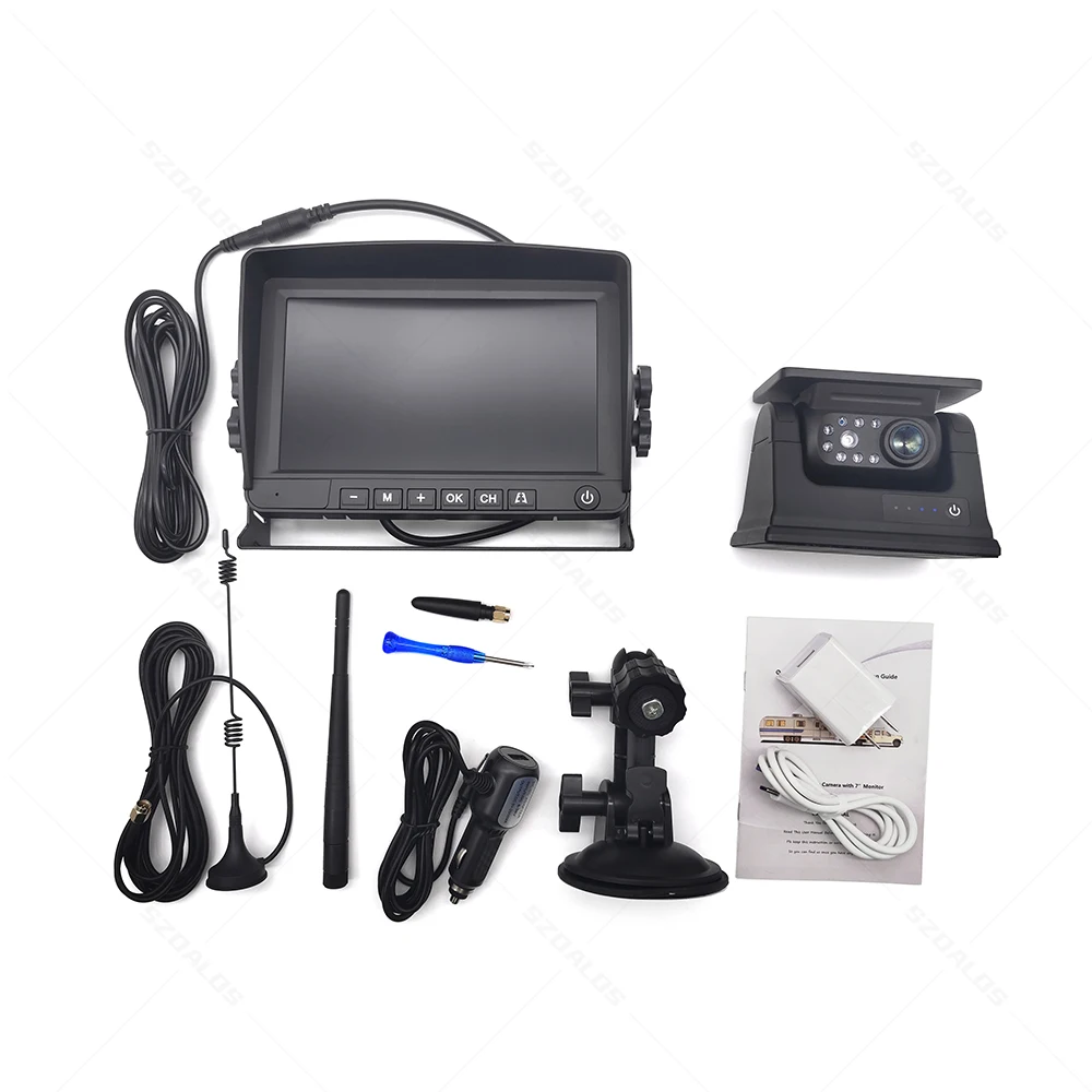 Battery Camera for Truck 7 Inch AHD Wireless Monitor Rearview Night View Reverse Magnet Solar Wireless Backup Camera for Truck