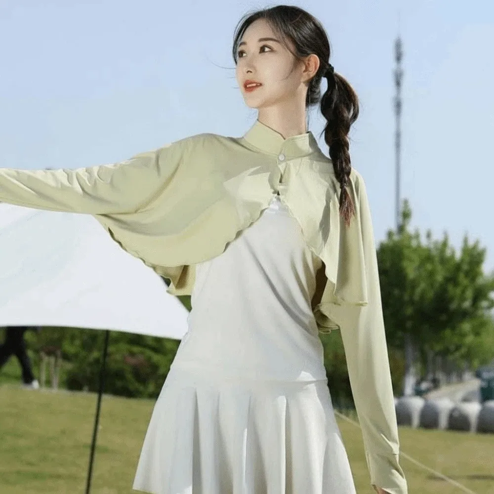 

Solid Color Summer Sunscreen Shawl Sunshade Cloak Thin Ice Silk Cape Long Sleeve Crop Top Sun Protection Clothing Women