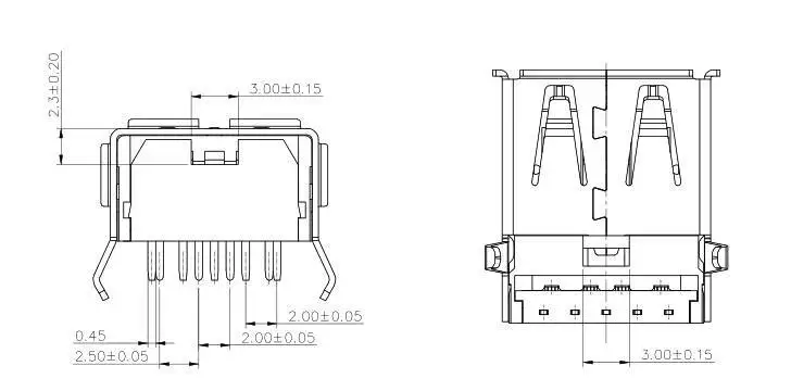 5 Stück USB 3.0 Stecker auf Buchse A-Typ 90 Grad SMD Hochgeschwindigkeits-Schnittstellenanschluss B-Typ – Detail 3