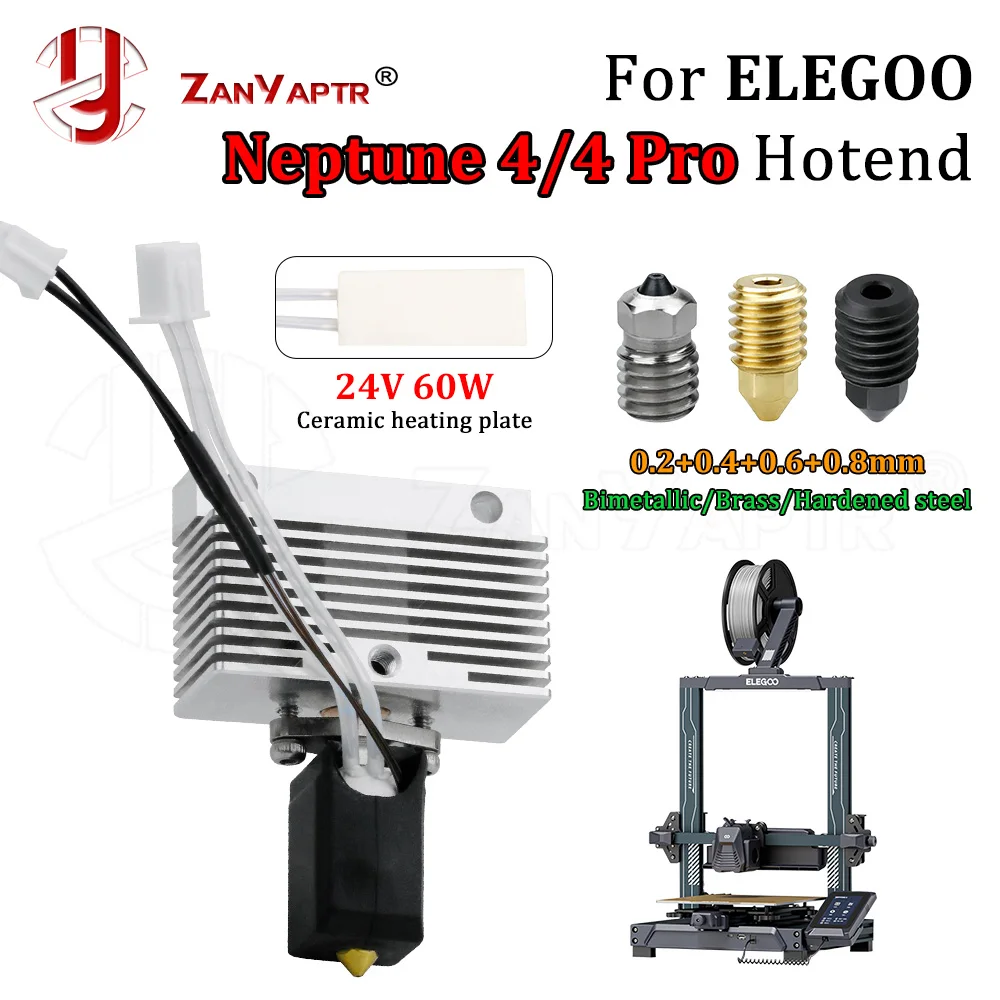 

For ELEGOO Neptune 4/4 Pro Hotend Kit new Upgrad High Speed Brass Hardened steel Bimetallic nozzle Thermistor Heating element