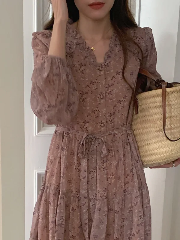 Ele V-Ne bloemen stropdas taille chiffon Dr lange dames Faion lente nieuwe Sle Chic taille cinching jurk met riem