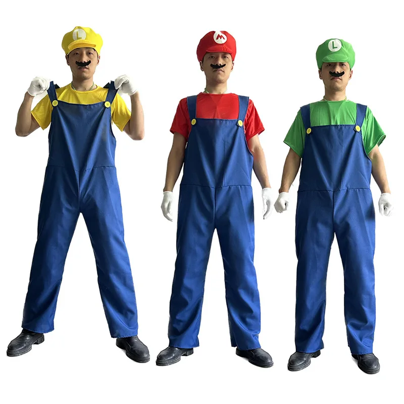 Spiel Super Bruder Marios Luigi Bros Cosplay Kostüme Kurzarm T-Shirt Overalls Anzug Mann Kinder Karneval Halloween Kostüme