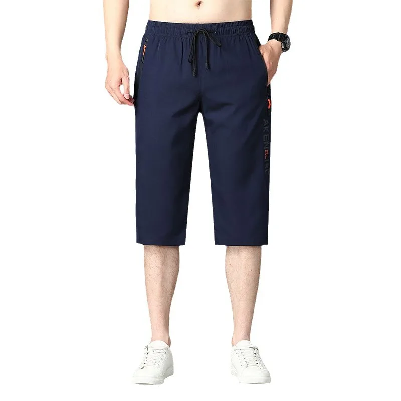 

Летние мужские свободные прямые брюки из ледяного шелка на семь футов, повседневные брюки для занятий спортом на открытом воздухе, модные городские брюки