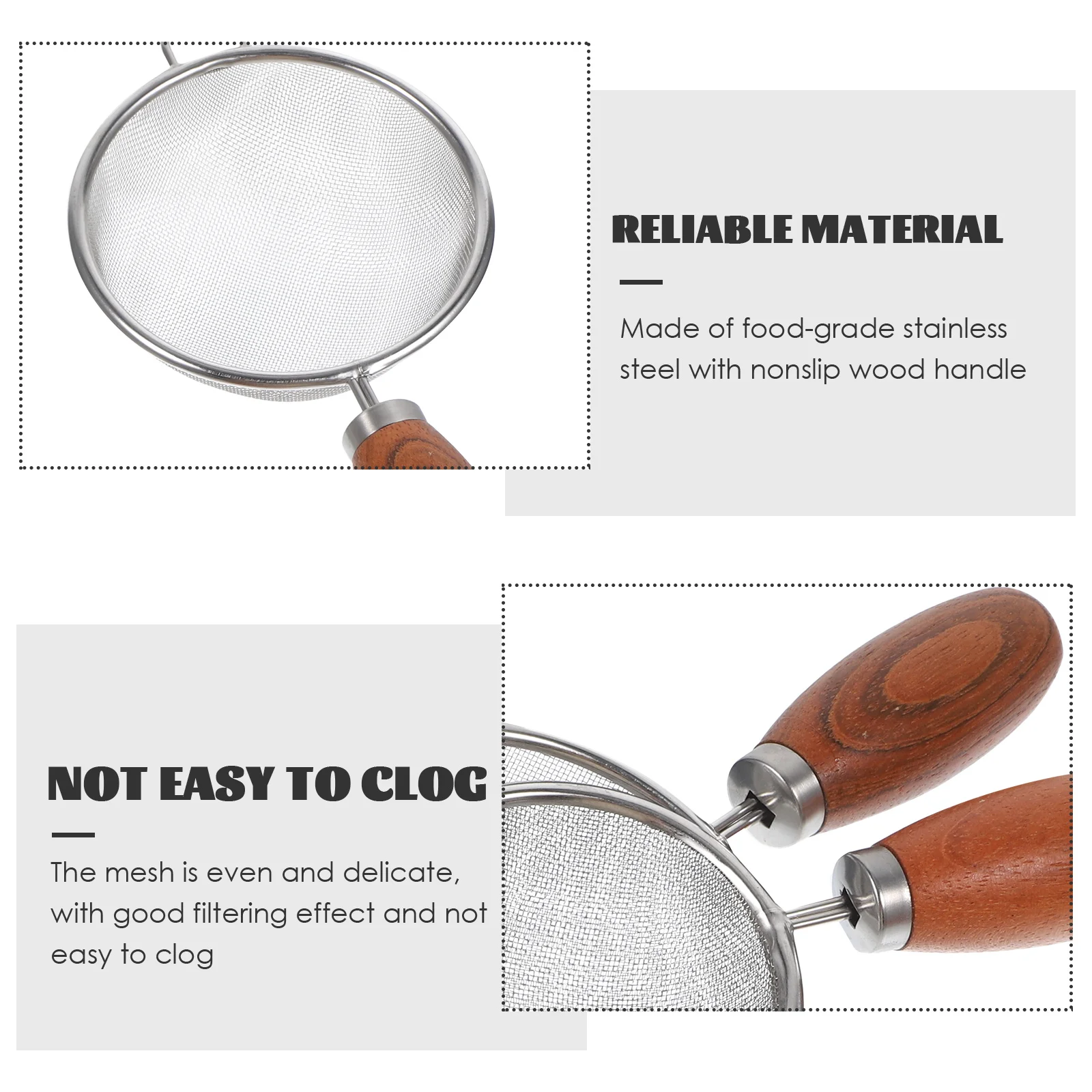 

3pcs Soy Milk 5cm 8cm 10cm Kitchen Strainer Fine Mesh Sieve Baby Food Flour Sifter Tool Stainless Strainer