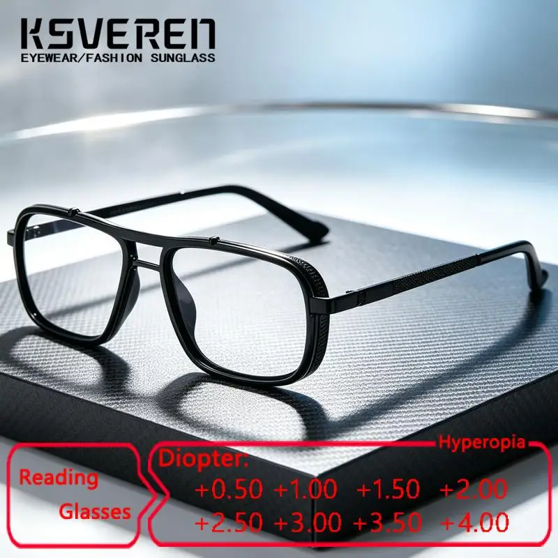 Fashion Double Bridge Men Presbyopia Eyewear Thick Edges Block Harmful Blue Light Reading Glasses Outdoor Sunshade Eyeglasses