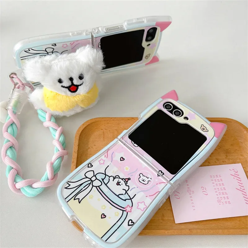 Hond Vriend Pluche Telefoon Stand Case voor Samsung Galaxy Z Flip 6 5 4 3 Beschermende Achterkant voor ZFlip4 ZFlip5 ZFlip6 Case