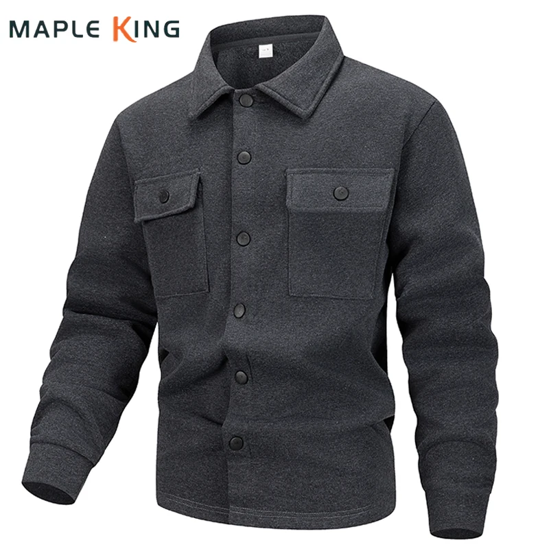 

Double Pockets Designer Jackets for Man Warm Fleece Solid Color Outwear Vintage Clothes Mens Work Cargo Shirt Jacket Streetwear