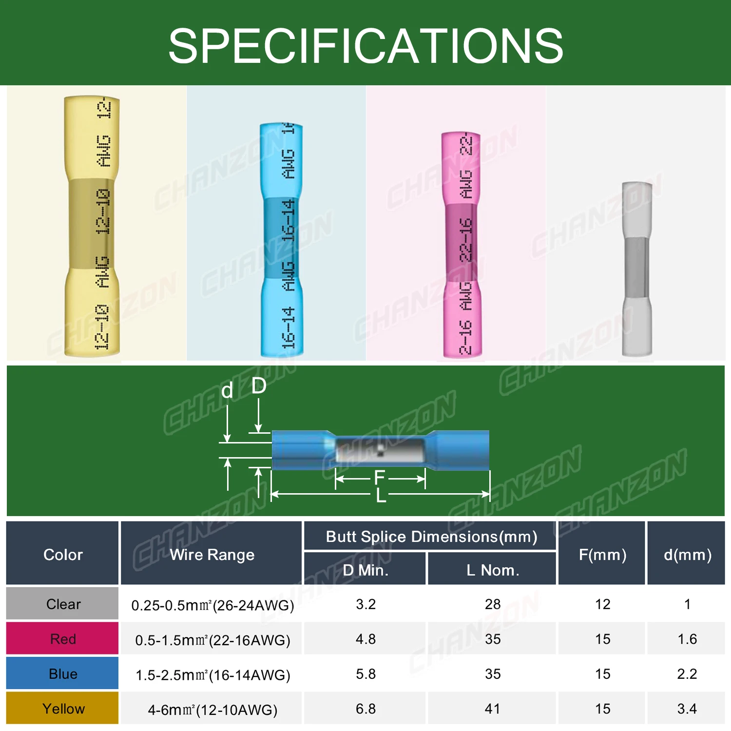 20/50/100PCS Heat Shrink Butt Wire Connectors Kit Waterproof Shrinkable Solder Crimp Splice Electrical Cable Joint Tube Terminal