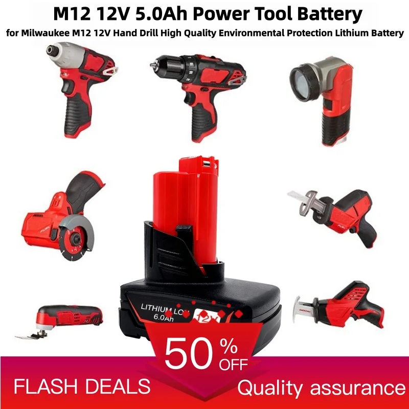 M12 12V 5.0Ah Power Tool Battery for Milwaukee M12 12V Hand Drill High Quality Environmental Protection Lithium Battery