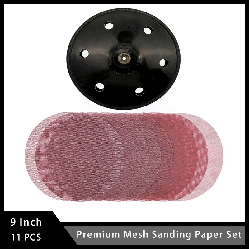 9 Inch Premium Mesh Sanding Paper Set Assorted 80-240 Grit  with Sanding Plate Hook and Loop Drywall Sandpaper Disc for Drywall