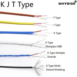 K J T Type Thermocouple Wire 2 Cores PTFE Insulator Shielded Line GlassFiber High Temperature Measuring Line Compensation Cable