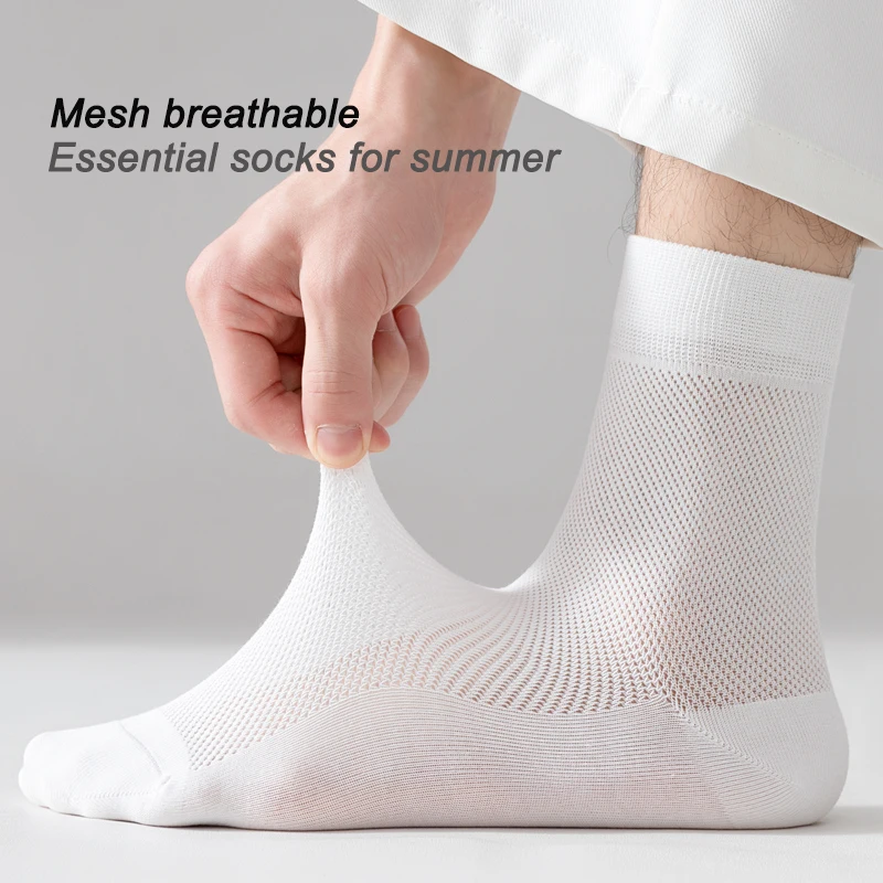 5 Paar Herrensocken aus gekämmter Baumwolle, atmungsaktiv, schwarz, weiß, Business-Langsocken, hochwertige neue Herrensocken in Übergröße EU38-45 – Detail 1