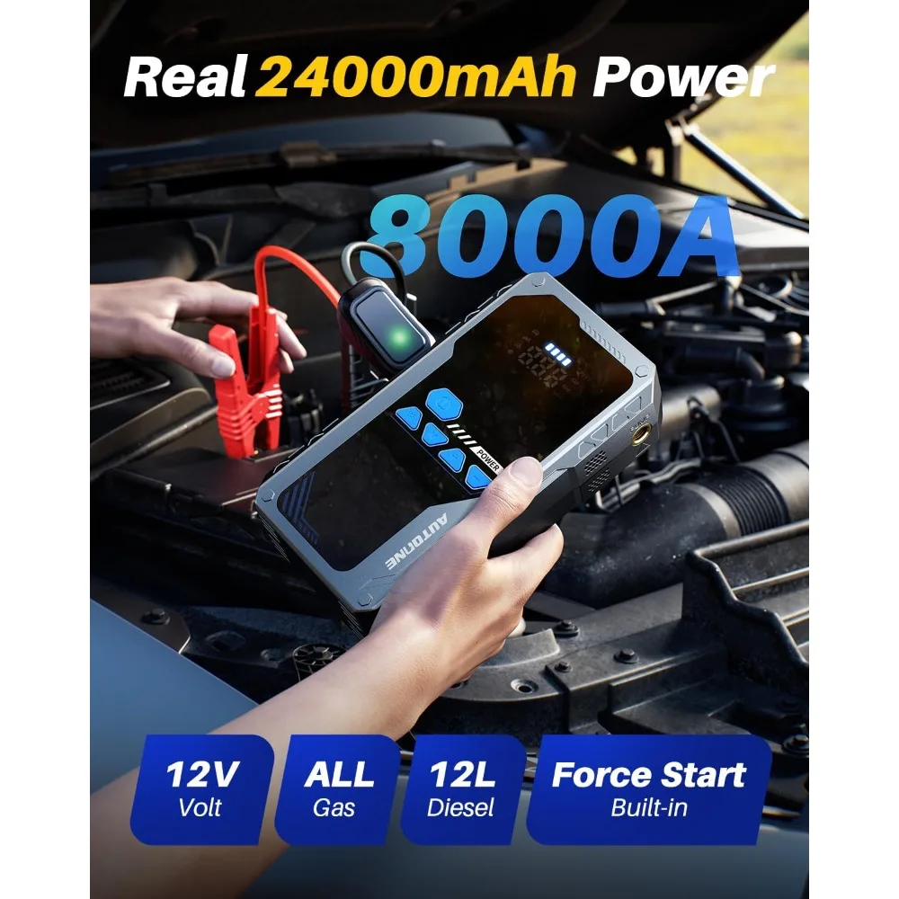 Arrancador de batería 8000A con compresor de aire (todos los gases/12L diésel), arrancador de puente de coche portátil de 150PSI