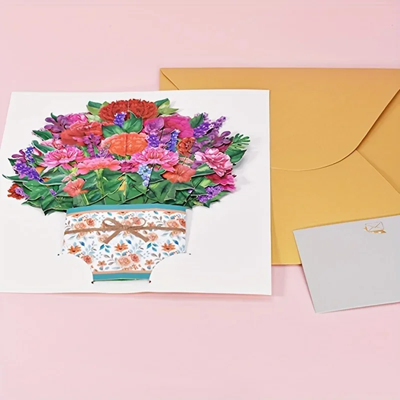 1 قطعة بطاقات المنبثقة ثلاثية الأبعاد باقة الزهور الورقية بطاقات المعايدة عباد الشمس للنساء بوس أفضل أصدقاء الأم