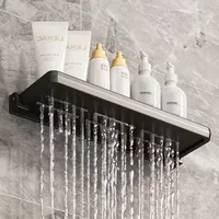 Bathroom Black Folding Shelf Space Aluminum Corner Rack Towel Rack Shampoo Rack Kitchen Storage Rack Nail-Free Installation