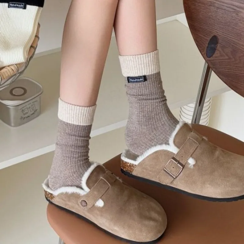 7 pares 2025 outono inverno cor-bloqueada meias femininas meados de bezerro moda casual simples meias de algodão casual meias quentes de alta qualidade