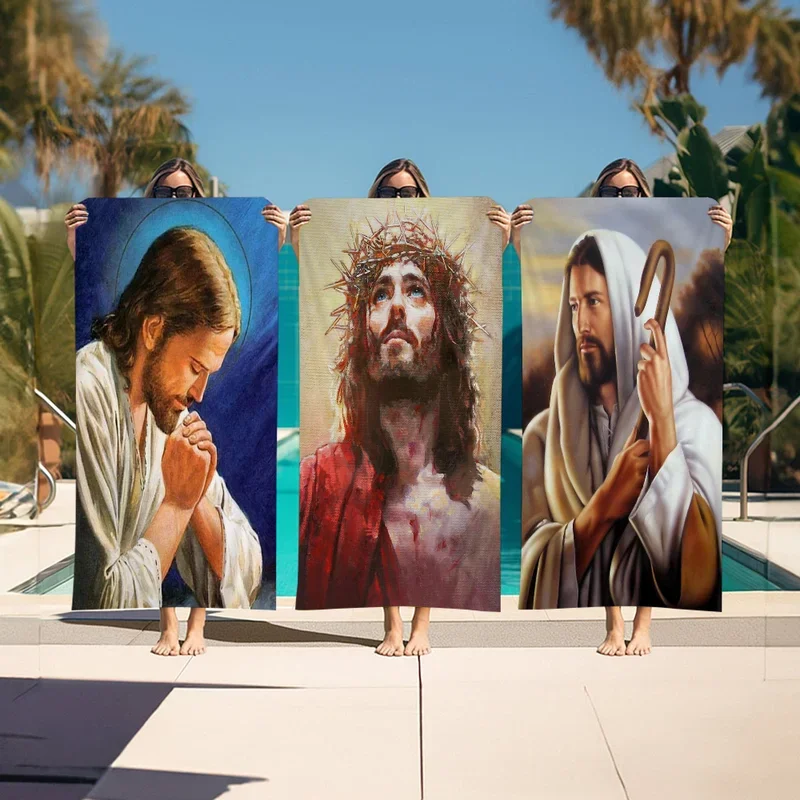 Classical Christian Jesus Christ God Towel Microfiber Beach Towel Absorbent Quick dry Soft Yoga Swimming Resort Mountain Towel