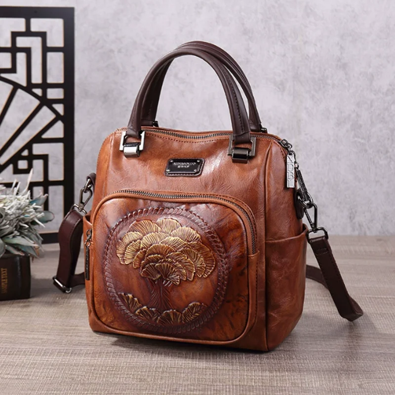 Fashionable Vintage Handmade Embossed Backpack 2026 New Multi-purpose And Versatile Large Capacity Women's Bag