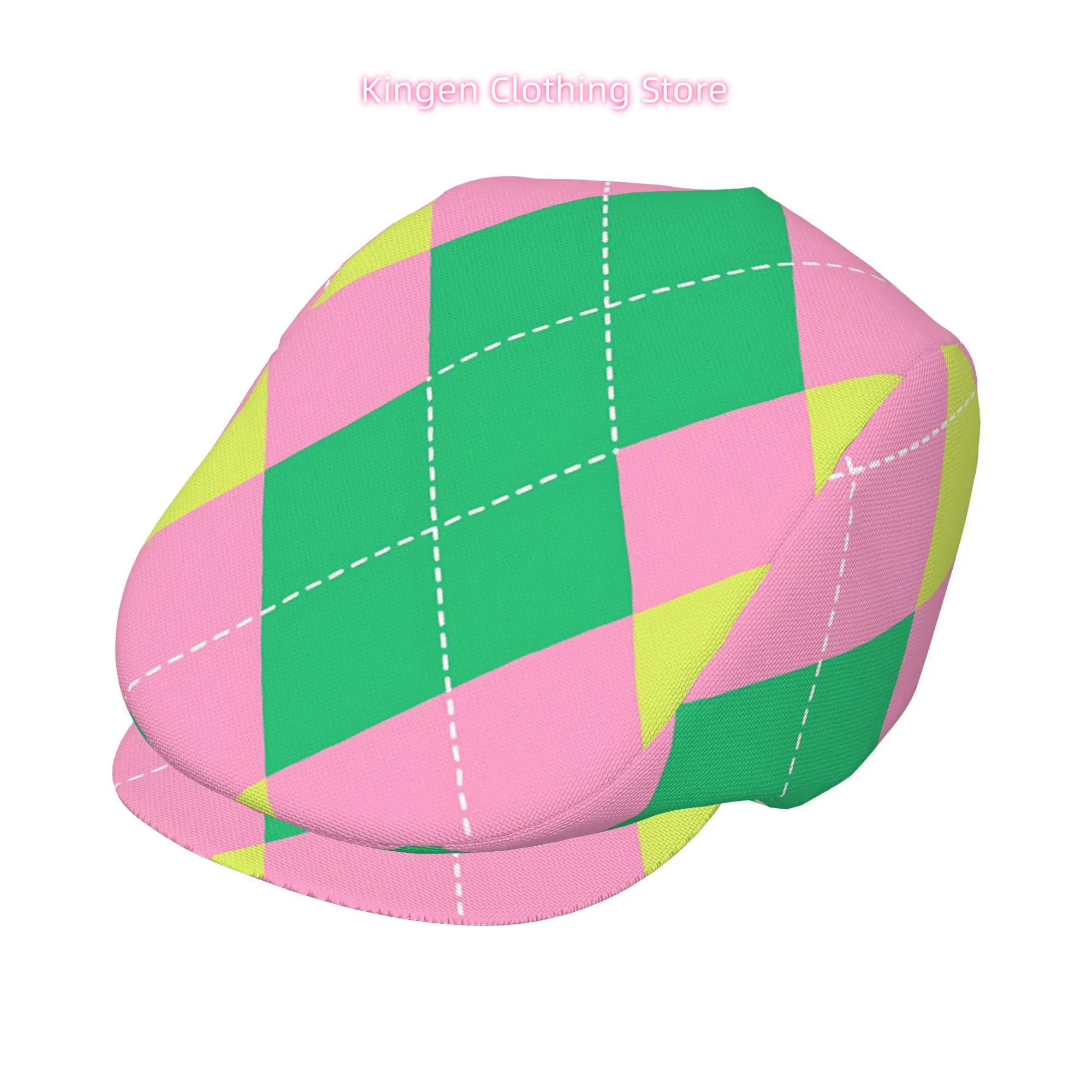 Pink Green Rhombus Check Men Beret Hat Adjustable Newsboy Hats Cabbie Gatsby Cap Driving Flat Caps Women Cabbie Cap Beret Forwar