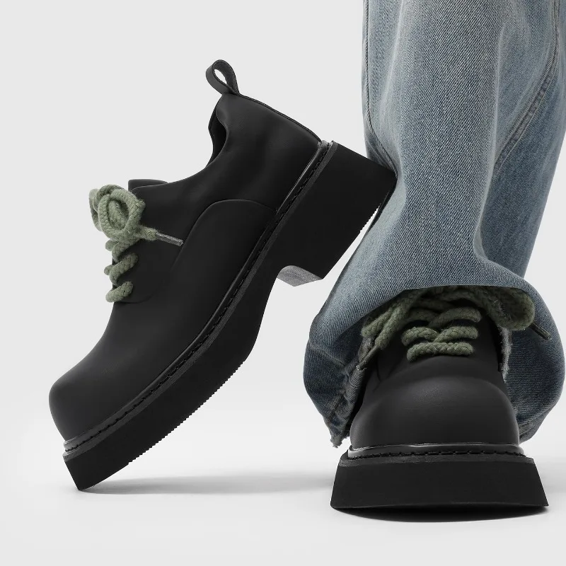 أحذية ديربي رجالية لربيع 2026 كاجوال برأس كبير سميك القاع على طراز هونج كونج أحذية عمل جلدية عصرية للترفيه عصرية #4