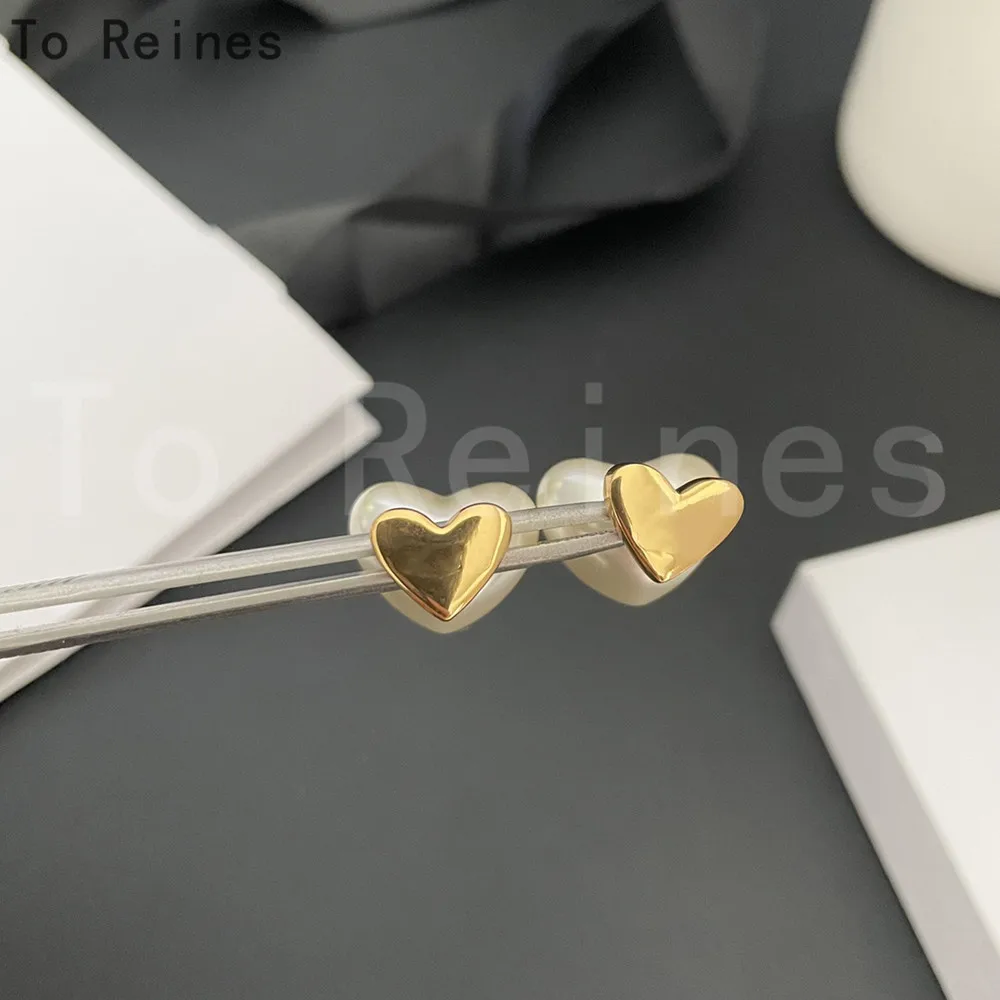 To Reine Fashion Famous Designer Brand24K Gold Silver Heart Pearl Earring Small Ear Studs Women Luxury High Quality Jewelry