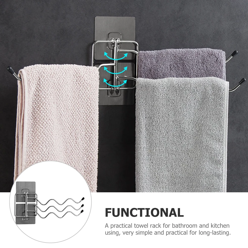 

1Set Stainless Steel Swivel Towel Bar Punch Free Installation Easy Use Bathroom Kitchen Storage Simple Design Long Lasting